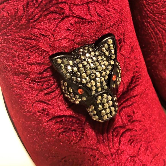 ALDO Y2K Men Dressy Burgundy Velvet Loafers Panthere Head Front Detail Sz 9 NEW - Picture 2 of 8